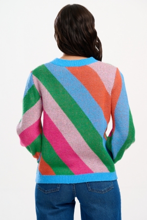 K0773-multi diagonal stripe  groen/blauw/ora