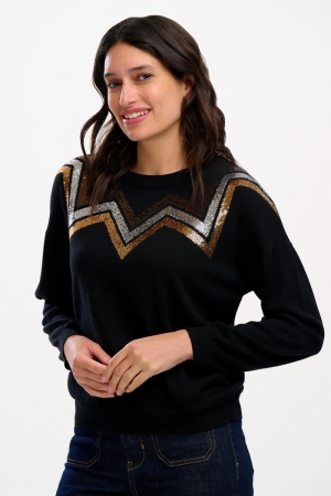 K0841-black chevron stripes zwart/goud 