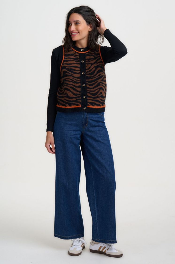 K1043-BROWN BLACK TIGER PRINT zwart/bruin 