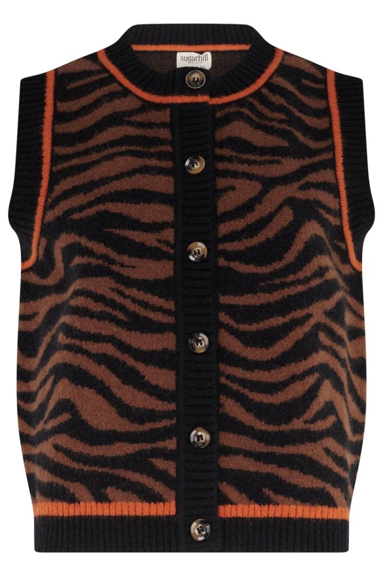 K1043-BROWN BLACK TIGER PRINT zwart/bruin 
