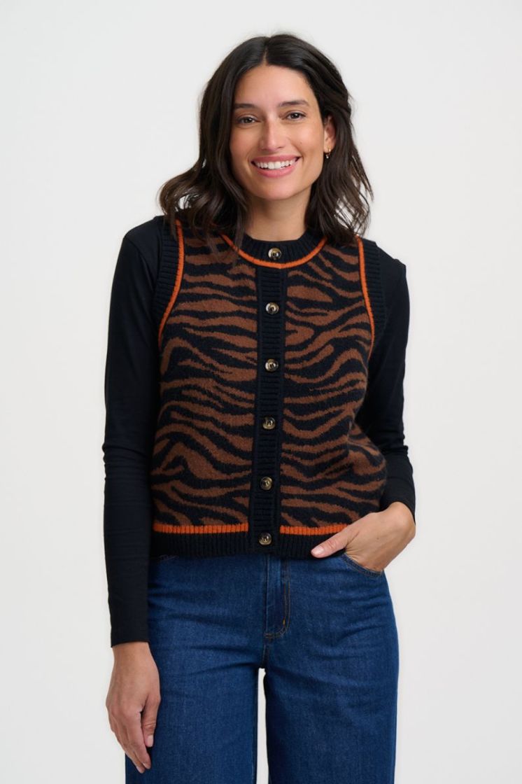 K1043-BROWN BLACK TIGER PRINT zwart/bruin 