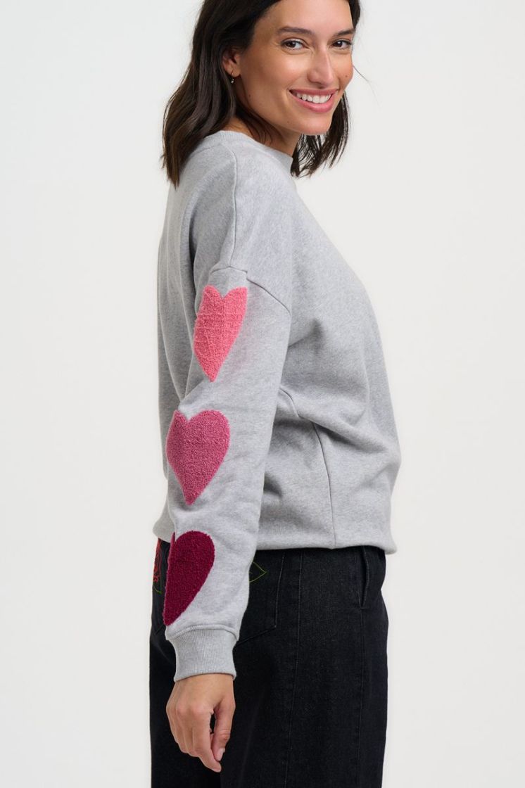 SW0216-GREY MARL BOUCLE HEARTS rgrijs/rose 